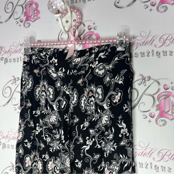Forever 21 pants flare flowy flower floral black white pink boho hippie - Picture 4 of 8